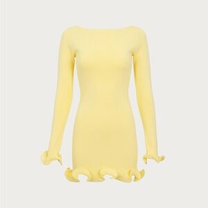 SAME Chic Long Sleeve Yellow Dress